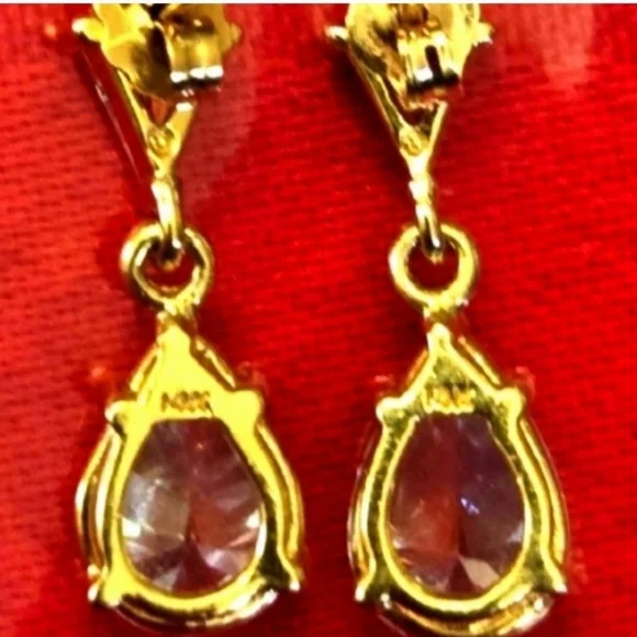 14kt Solid Yellow Gold Cubic Zirconia Hanging Earrings - Picture 5 of 10